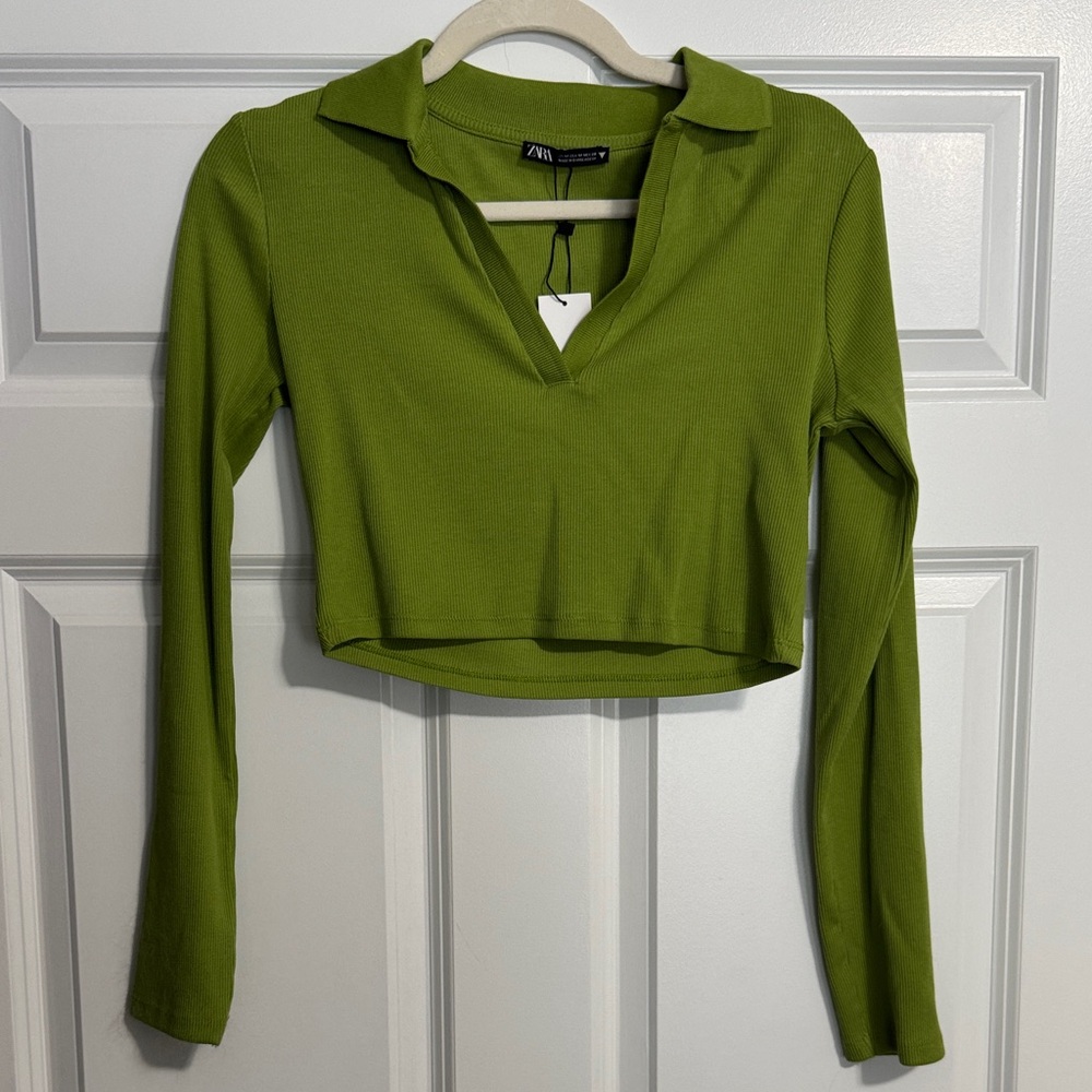 Zara Olive Green Long Sleeve Crop Top